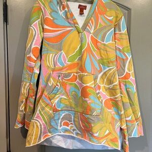 Y2K vintage Lucky Brand Women's Floral HoodieTunic Large Multi Color